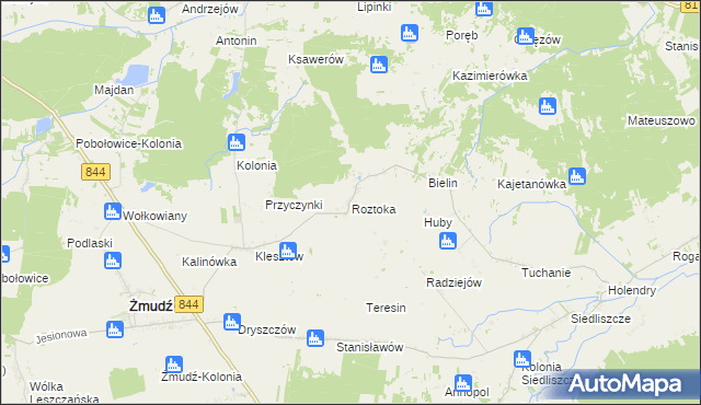 mapa Roztoka gmina Żmudź, Roztoka gmina Żmudź na mapie Targeo