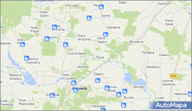 mapa Ruda gmina Krzywda, Ruda gmina Krzywda na mapie Targeo