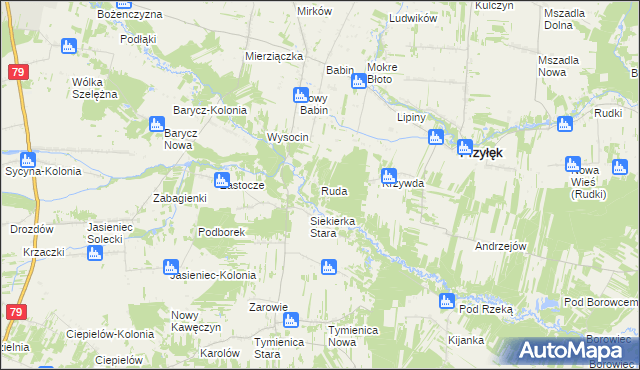mapa Ruda gmina Przyłęk, Ruda gmina Przyłęk na mapie Targeo