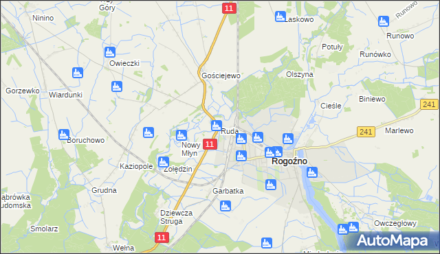 mapa Ruda gmina Rogoźno, Ruda gmina Rogoźno na mapie Targeo