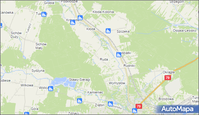 mapa Ruda gmina Rytwiany, Ruda gmina Rytwiany na mapie Targeo