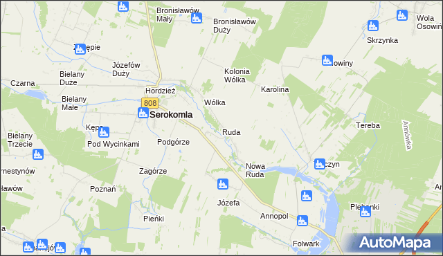 mapa Ruda gmina Serokomla, Ruda gmina Serokomla na mapie Targeo
