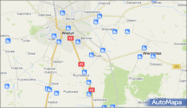 mapa Ruda gmina Wieluń, Ruda gmina Wieluń na mapie Targeo