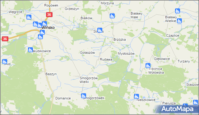 mapa Rudawa gmina Wińsko, Rudawa gmina Wińsko na mapie Targeo