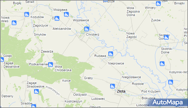 mapa Rudawa gmina Złota, Rudawa gmina Złota na mapie Targeo