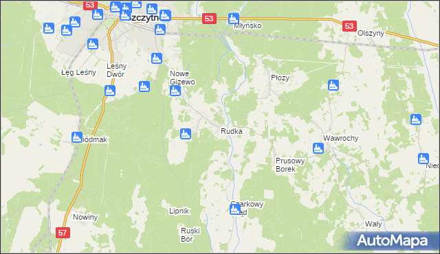 mapa Rudka gmina Szczytno, Rudka gmina Szczytno na mapie Targeo