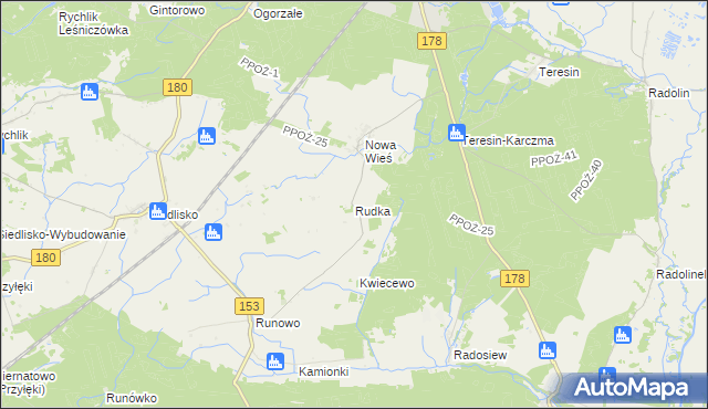 mapa Rudka gmina Trzcianka, Rudka gmina Trzcianka na mapie Targeo