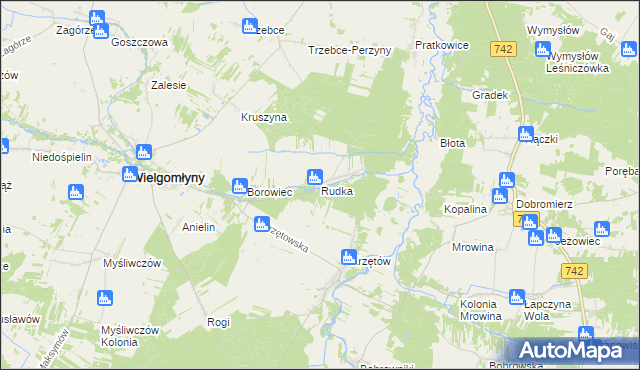 mapa Rudka gmina Wielgomłyny, Rudka gmina Wielgomłyny na mapie Targeo