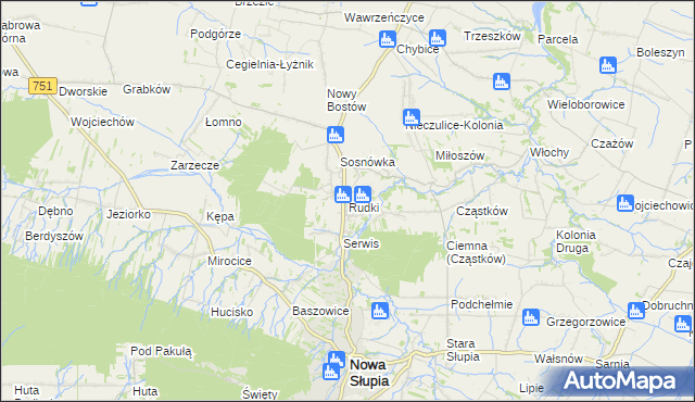 mapa Rudki gmina Nowa Słupia, Rudki gmina Nowa Słupia na mapie Targeo