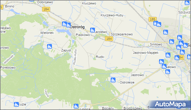 mapa Rudki gmina Ostroróg, Rudki gmina Ostroróg na mapie Targeo