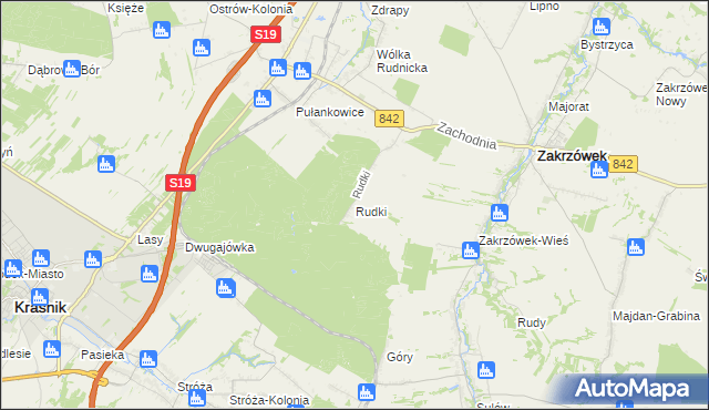 mapa Rudki gmina Zakrzówek, Rudki gmina Zakrzówek na mapie Targeo