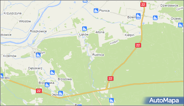 mapa Rudnica gmina Krzeszyce, Rudnica gmina Krzeszyce na mapie Targeo