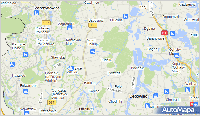 mapa Rudnik gmina Hażlach, Rudnik gmina Hażlach na mapie Targeo