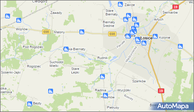 mapa Rudnik gmina Łosice, Rudnik gmina Łosice na mapie Targeo