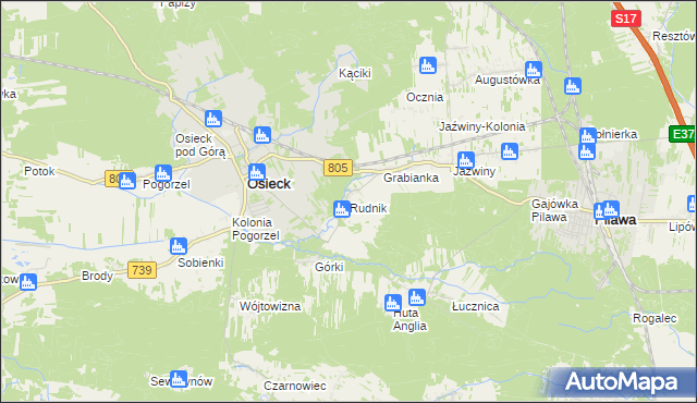 mapa Rudnik gmina Osieck, Rudnik gmina Osieck na mapie Targeo