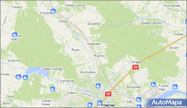 mapa Rudniki gmina Połaniec, Rudniki gmina Połaniec na mapie Targeo