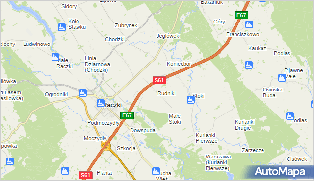 mapa Rudniki gmina Raczki, Rudniki gmina Raczki na mapie Targeo