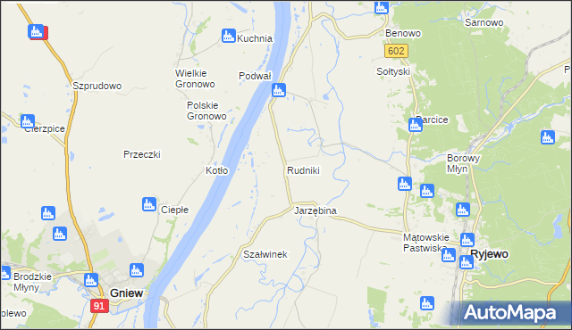 mapa Rudniki gmina Ryjewo, Rudniki gmina Ryjewo na mapie Targeo