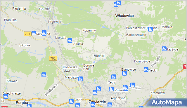 mapa Rudniki gmina Włodowice, Rudniki gmina Włodowice na mapie Targeo