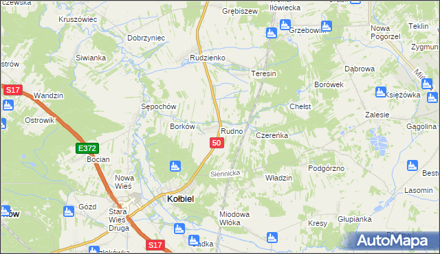 mapa Rudno gmina Kołbiel, Rudno gmina Kołbiel na mapie Targeo