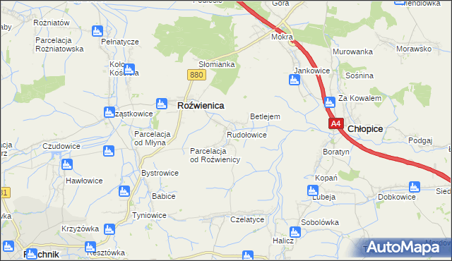 mapa Rudołowice, Rudołowice na mapie Targeo