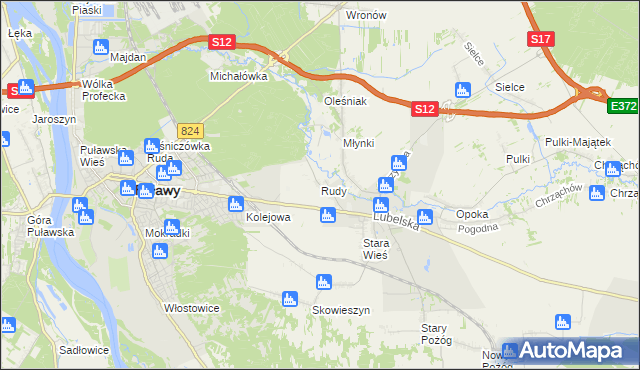 mapa Rudy gmina Końskowola, Rudy gmina Końskowola na mapie Targeo