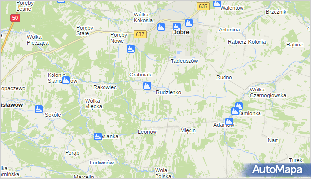 mapa Rudzienko gmina Dobre, Rudzienko gmina Dobre na mapie Targeo