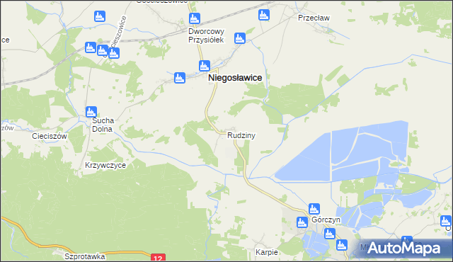 mapa Rudziny gmina Niegosławice, Rudziny gmina Niegosławice na mapie Targeo
