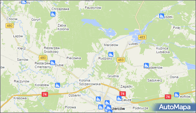 mapa Rudzisko gmina Szczerców, Rudzisko gmina Szczerców na mapie Targeo