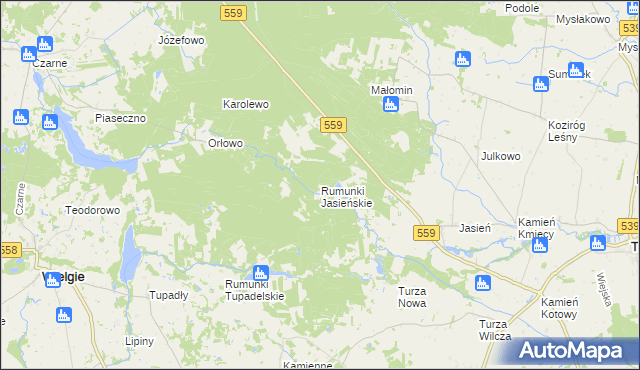 mapa Rumunki Jasieńskie, Rumunki Jasieńskie na mapie Targeo