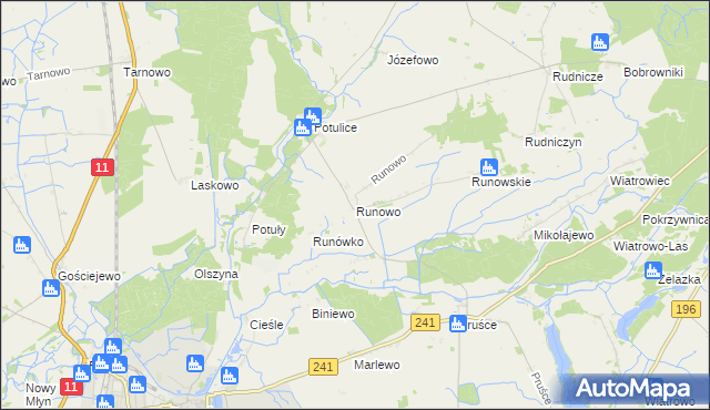 mapa Runowo gmina Wągrowiec, Runowo gmina Wągrowiec na mapie Targeo