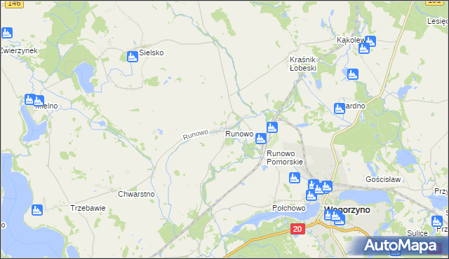 mapa Runowo gmina Węgorzyno, Runowo gmina Węgorzyno na mapie Targeo