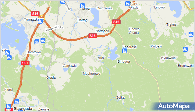 mapa Ruś gmina Stawiguda, Ruś gmina Stawiguda na mapie Targeo