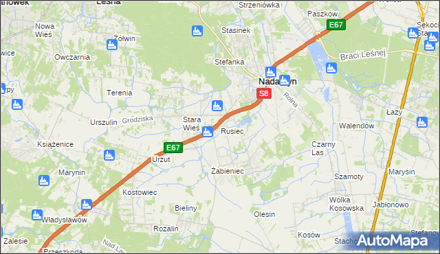 mapa Rusiec gmina Nadarzyn, Rusiec gmina Nadarzyn na mapie Targeo