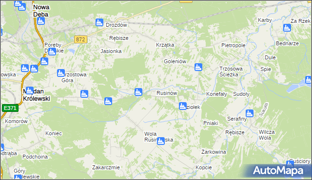 mapa Rusinów gmina Majdan Królewski, Rusinów gmina Majdan Królewski na mapie Targeo