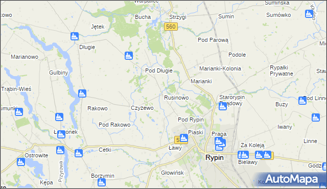 mapa Rusinowo gmina Rypin, Rusinowo gmina Rypin na mapie Targeo