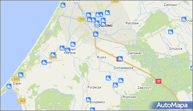 mapa Rusko gmina Darłowo, Rusko gmina Darłowo na mapie Targeo