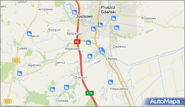 mapa Rusocin gmina Pruszcz Gdański, Rusocin gmina Pruszcz Gdański na mapie Targeo