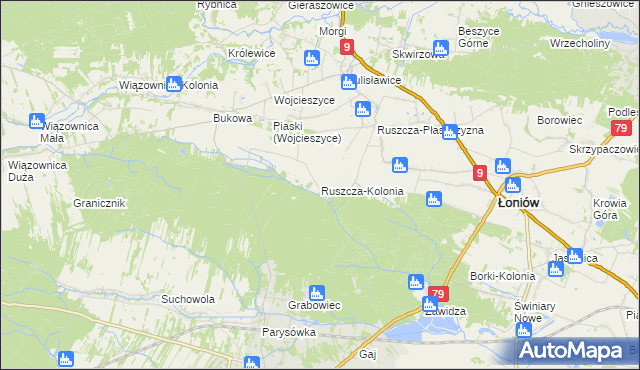 mapa Ruszcza-Kolonia, Ruszcza-Kolonia na mapie Targeo