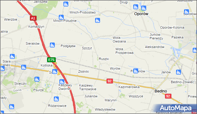 mapa Ruszki gmina Bedlno, Ruszki gmina Bedlno na mapie Targeo