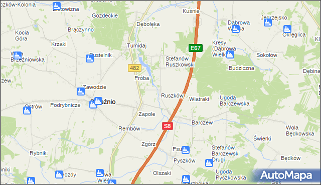 mapa Ruszków gmina Brzeźnio, Ruszków gmina Brzeźnio na mapie Targeo