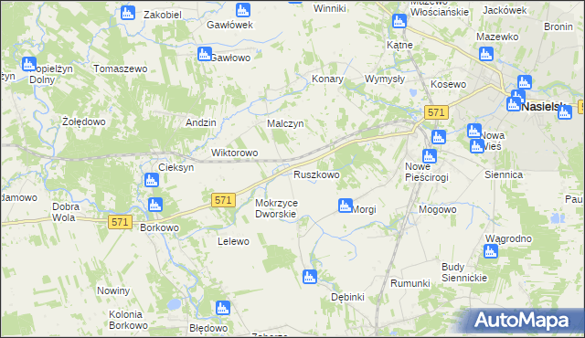 mapa Ruszkowo gmina Nasielsk, Ruszkowo gmina Nasielsk na mapie Targeo