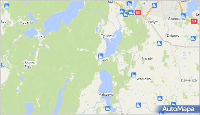 mapa Rutki gmina Pasym, Rutki gmina Pasym na mapie Targeo