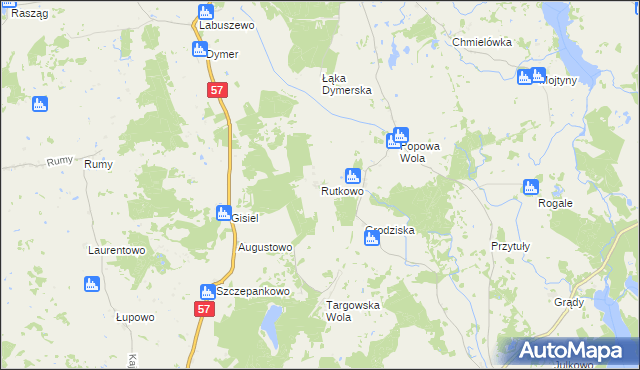 mapa Rutkowo gmina Dźwierzuty, Rutkowo gmina Dźwierzuty na mapie Targeo