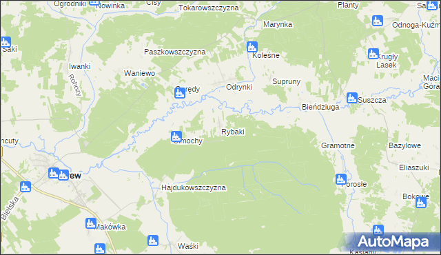 mapa Rybaki gmina Narew, Rybaki gmina Narew na mapie Targeo