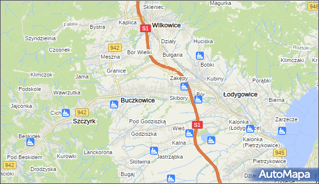 mapa Rybarzowice, Rybarzowice na mapie Targeo