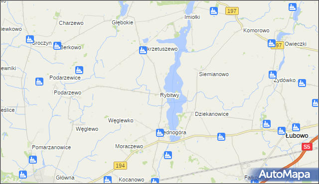 mapa Rybitwy gmina Łubowo, Rybitwy gmina Łubowo na mapie Targeo