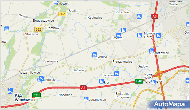 mapa Rybnica gmina Kąty Wrocławskie, Rybnica gmina Kąty Wrocławskie na mapie Targeo