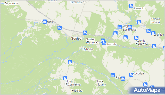 mapa Rybnica gmina Susiec, Rybnica gmina Susiec na mapie Targeo