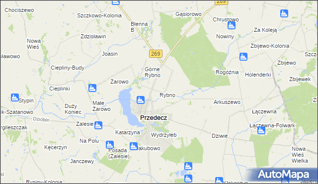 mapa Rybno gmina Przedecz, Rybno gmina Przedecz na mapie Targeo